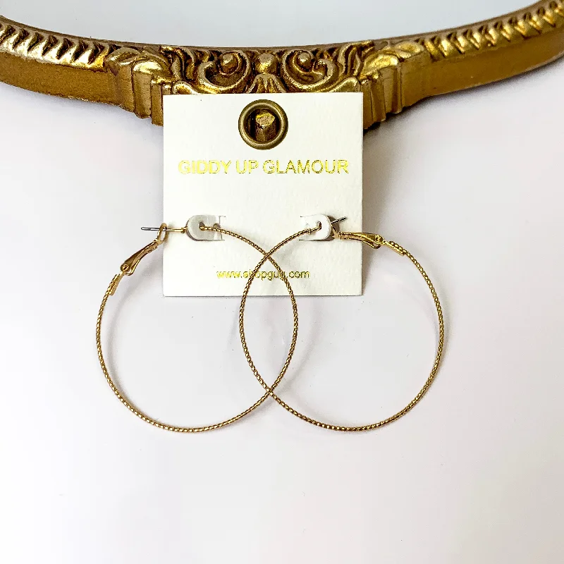 Agate drop earrings-2 Inch Thin Wired Rope Textured Hoop Earrings in Gold