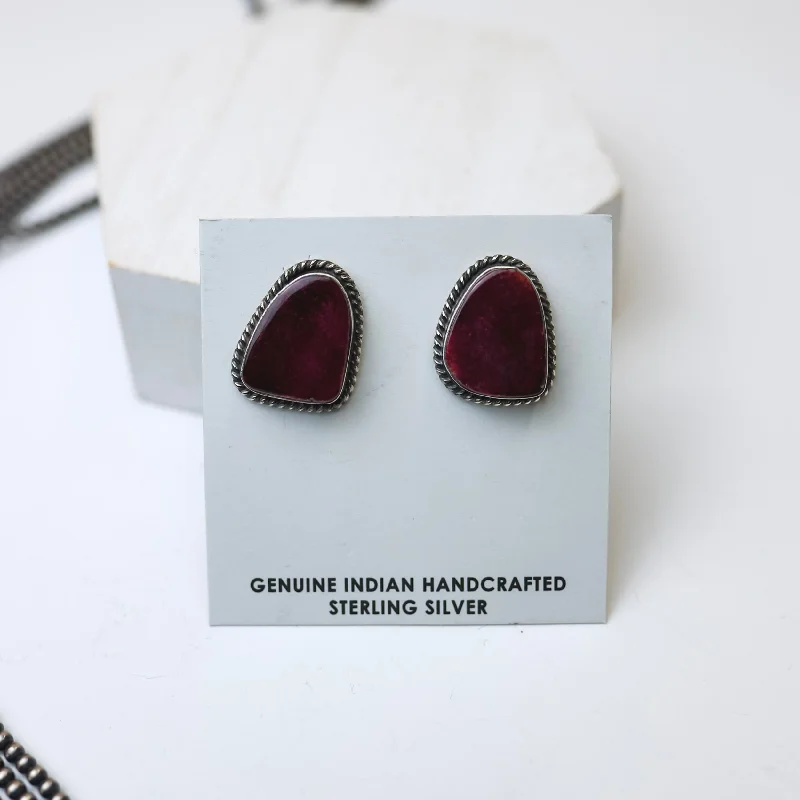 Silk fringe earrings-Elouise Kee | Navajo Handmade Sterling Silver and Purple Spiny Oyster Stud Earrings