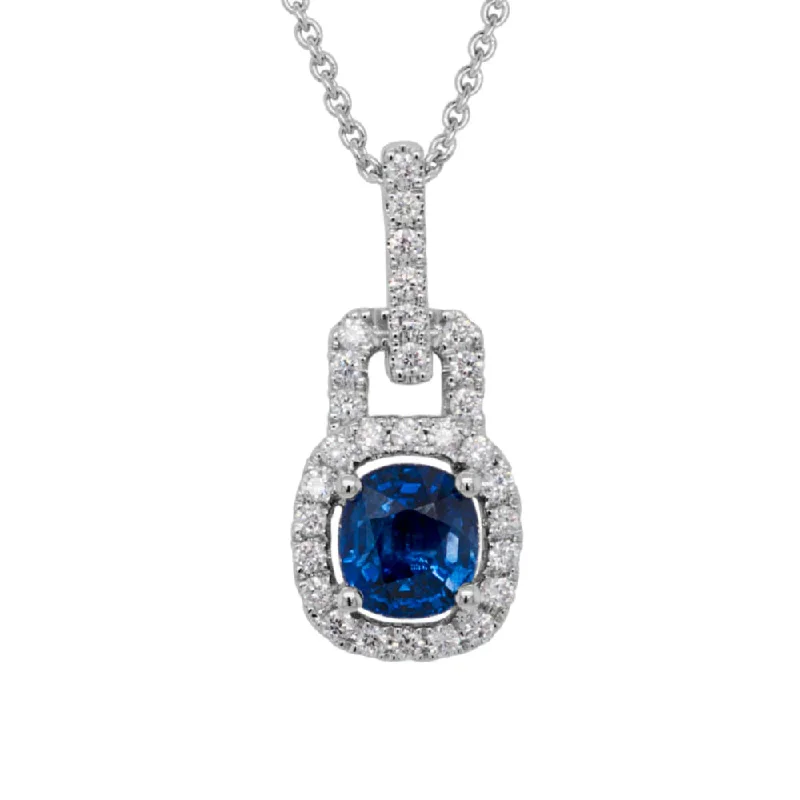 Fox charm necklaces-14w Blue Sapphire & Diamond Pendant Necklace