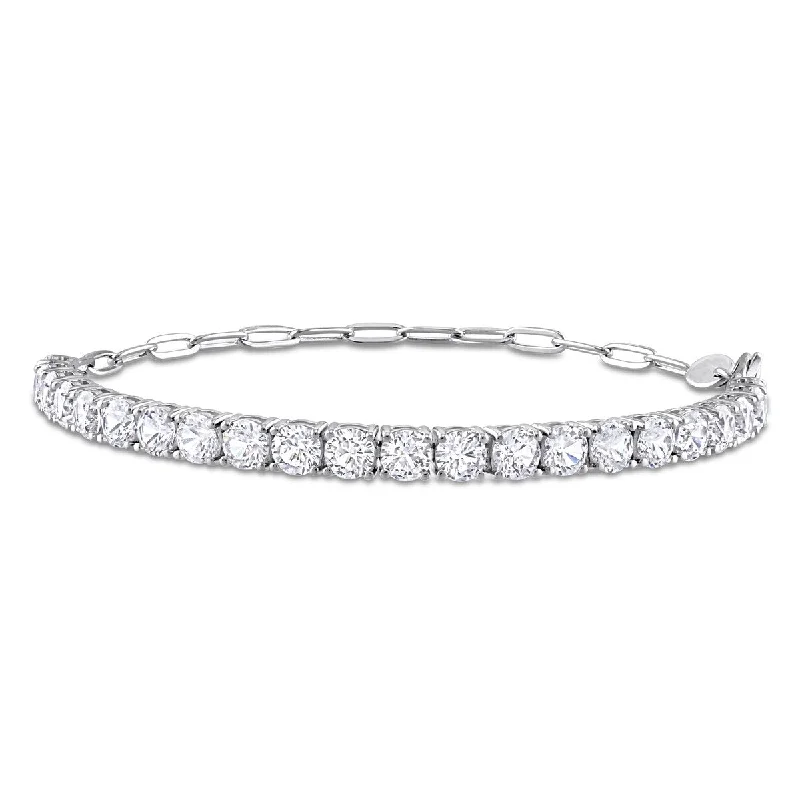 Oval shape bangles-Miadora 6ct TGW Created White Sapphire Semi Tennis Bracelet Chain Sterling Silver