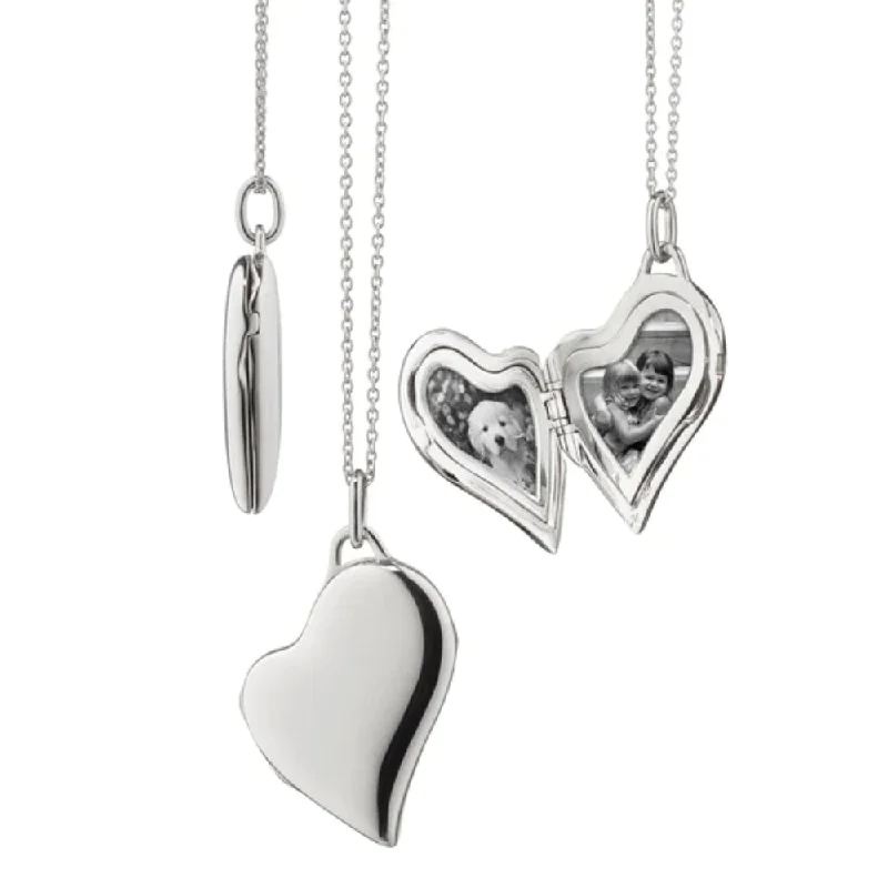 Oval shape necklaces-Monica Rich Kosann Slim Sterling Silver Heart Locket Necklace