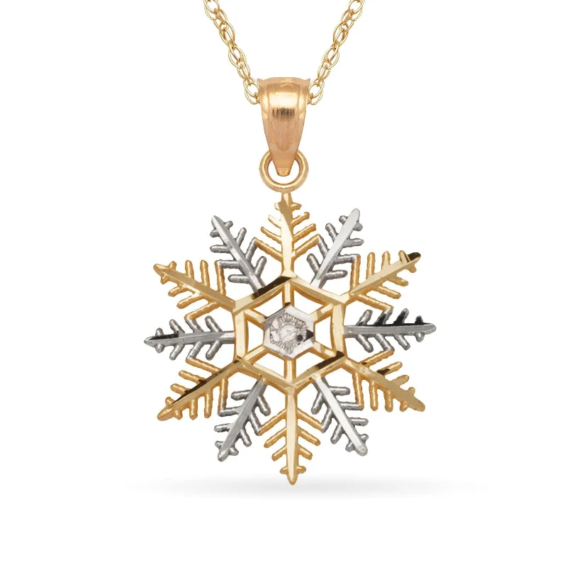 Morganite necklaces-Curata 10k Yellow Gold and Rhodium 18" 25x16mm Snowflake Pendant Necklace Necklace