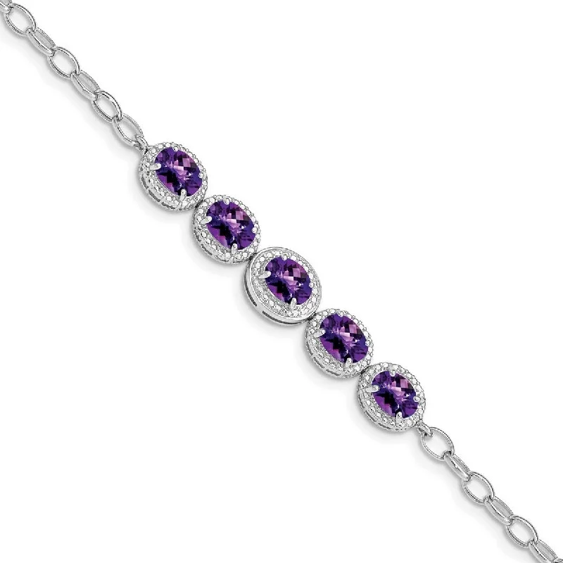 Radiant star bangles-Curata 925 Sterling Silver Rhod Plat Amethyst Bracelet 8 Inch