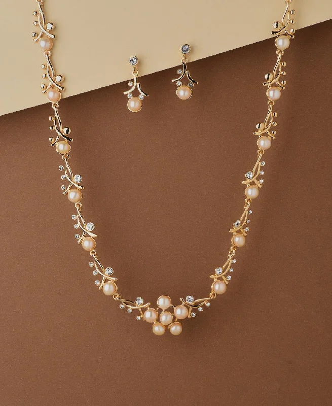 Bead weave necklaces-Floral Pearl Metallic Necklace Set