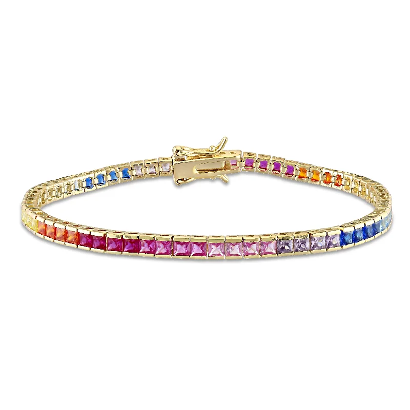 Bamboo weave bangles-Miadora Yellow Plated Sterling Silver Multi-color Cubic Zirconia Tennis Bracelet