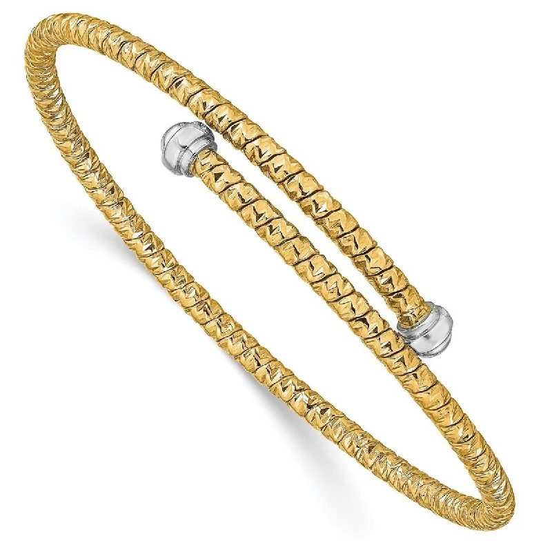 Snap clasp bangles-Curata 3mm 14k Two tone Gold Polished Sparkle Cut Flexible Cuff Stackable Bangle Bracelet