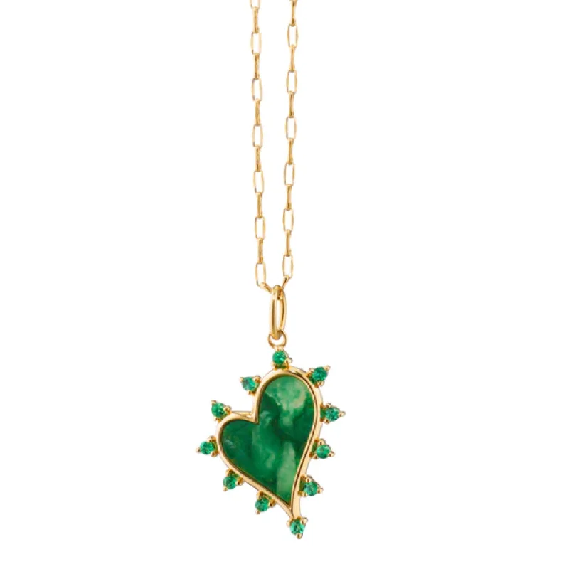 Dainty gem necklaces-Monica Rich Kosann 18k Gold Aventurine Heart Necklace with Emeralds