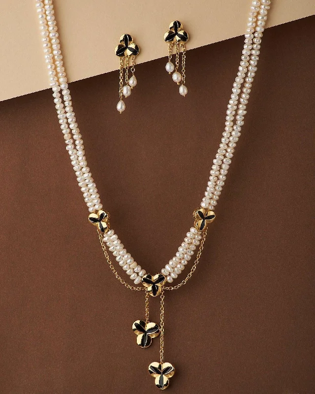 Drape-style necklaces-Florial Real Pearl Necklace Set