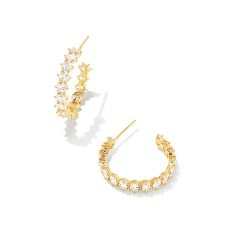 Victorian style earrings-Kendra Scott | Cailin Gold Crystal Hoop Earrings in White Crystal