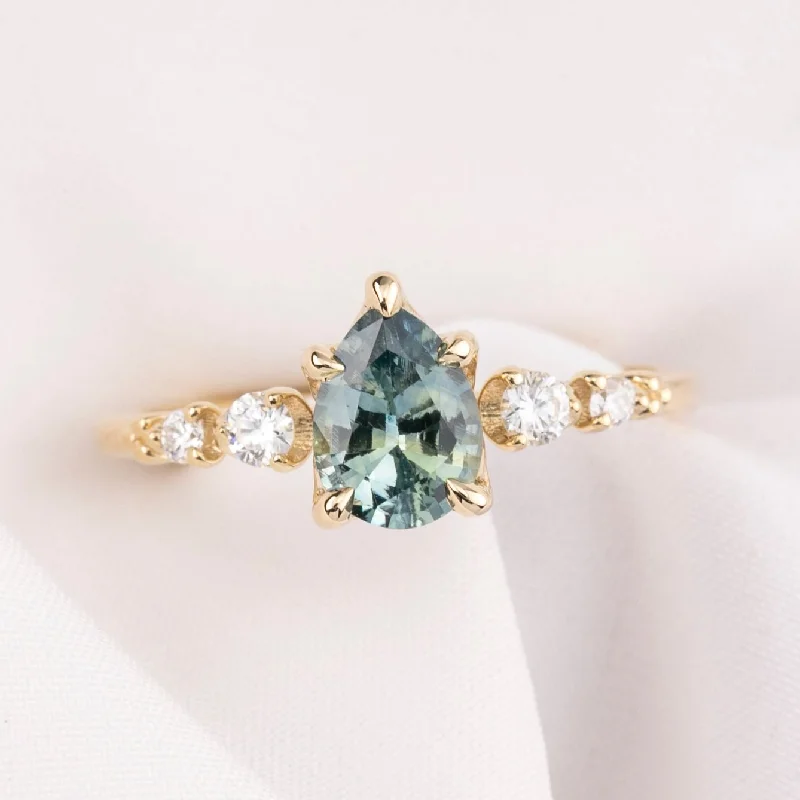 Birthstone engagement rings-Estel Fleur Ring 1.09ct Light Blue Green Madagascar Sapphire, 14k Yellow Gold (One of a kind)