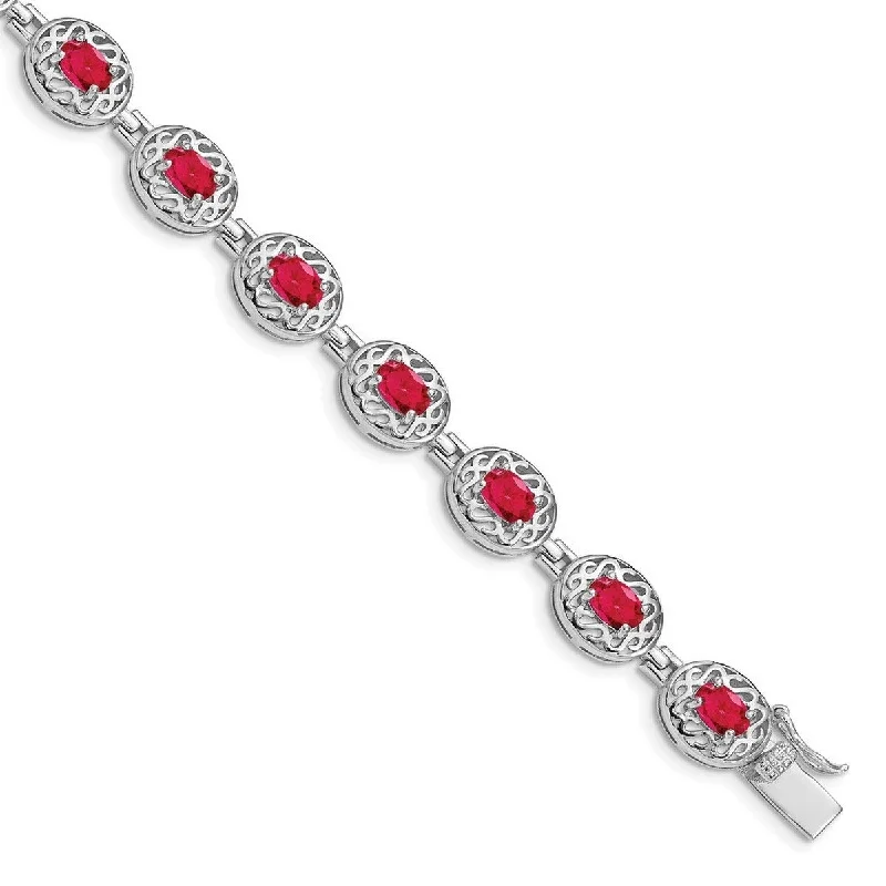 Fine bead bangles-Curata 925 Sterling Silver Polished Box Catch Closure Ruby Bracelet 7 Inch Box Clasp