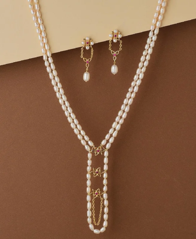 Nine-strand necklaces-Floral Real Pearl Necklace Set