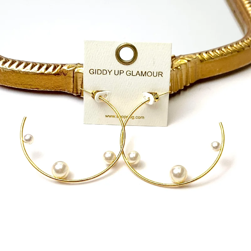 Sleek art earrings-Bracha | Kristy Pearl Hoop Gold Tone Earrings