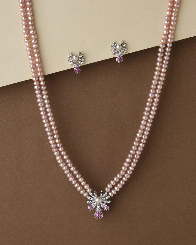 Multi-birthstone necklaces-Floral Pearl Necklace Set