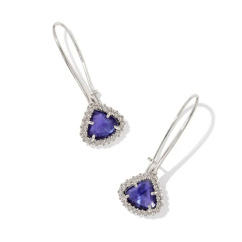 Tide design earrings-Kendra Scott | Framed Kendall Silver Wire Drop Earrings in Dark Lavender Illusion