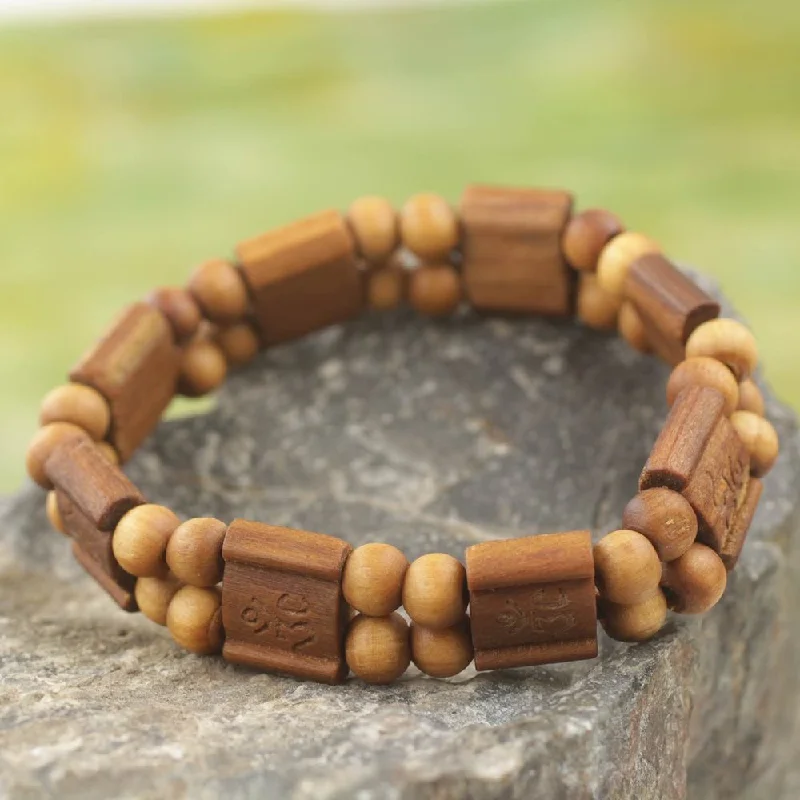 Ruby bead bangles-Handmade Sese Wood 'Brown Radiance' Bracelet (Ghana)