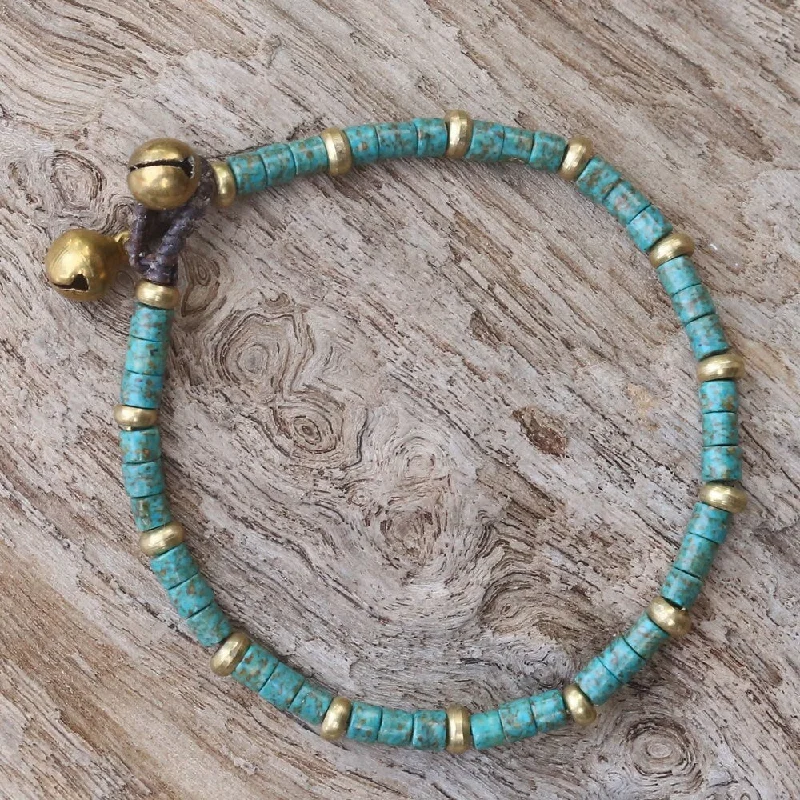 Heavy stone bangles-Handmade Brass 'Temple of Love' Turquoise Bracelet (Thailand)