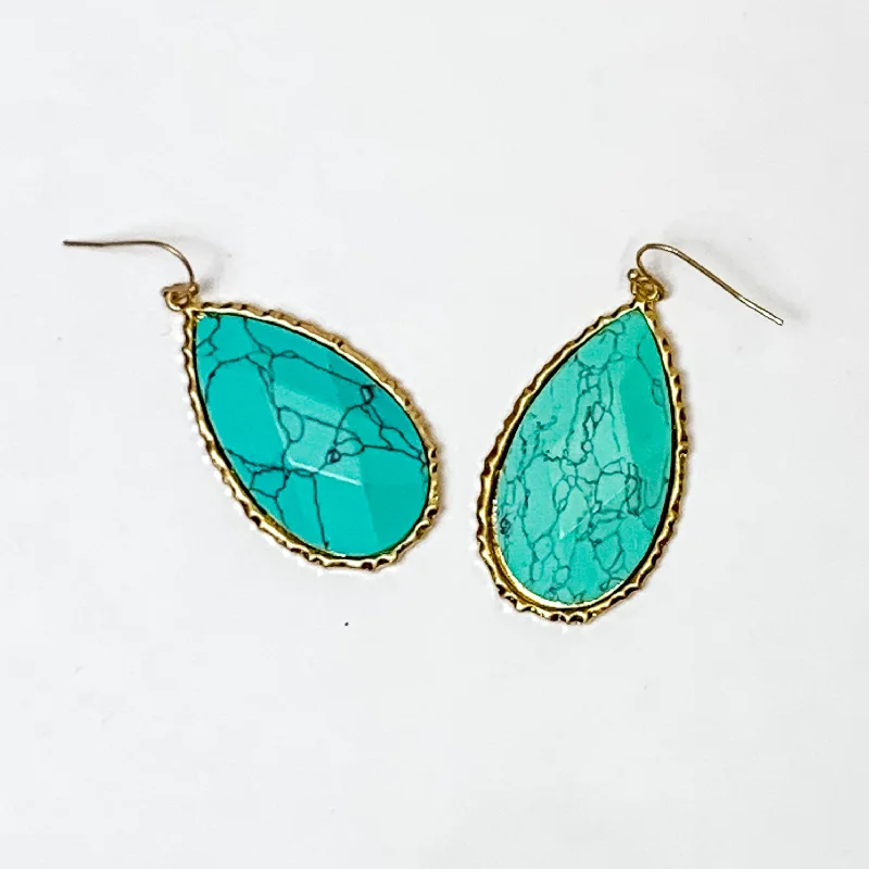 Tiny star earrings-Gold Tone Teardrop Faux Stone Earrings in Turquoise