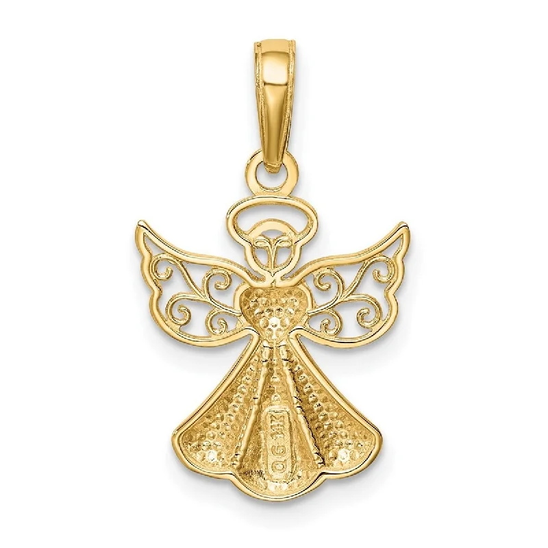 Tribal coin necklaces-Curata 14k Yellow Gold 18" Textured Guardian Angel with Heart Pendant Necklace