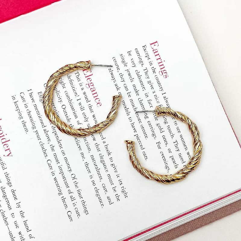 Polished art earrings-Anything Goes Twisted Medium Hoop Earrings in Gold Tone