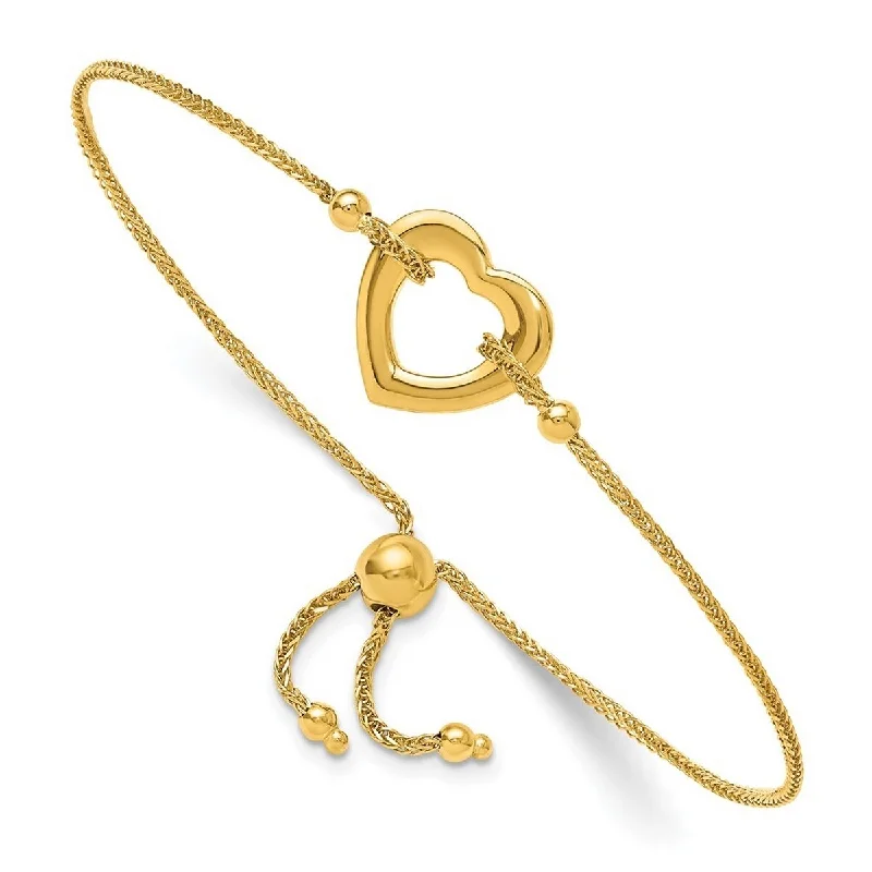 Patina bronze bangles-Curata 14k Yellow Gold Love Heart Adjustable Bracelet