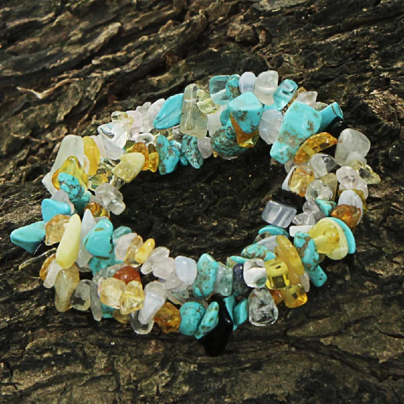 Stretch cord bangles-Handmade Set of 3 Multi-gemstone 'Ocean Trio' Bracelets (Brazil)