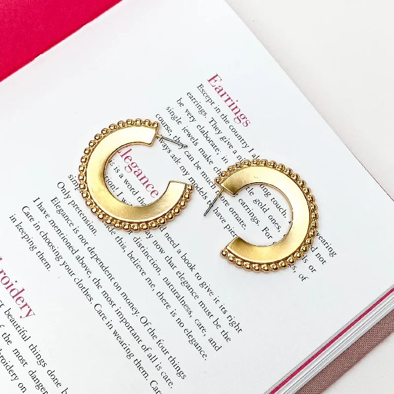 Morganite earrings-Gold Tone Hoop Earrings with a Beaded Edge