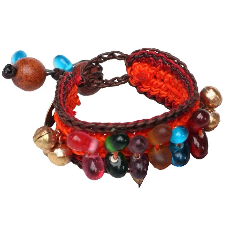 Thick cuff bangles-NOVICA Handmade Bold Orange Fortune Crocheted Wristband Bracelets (Thailand)