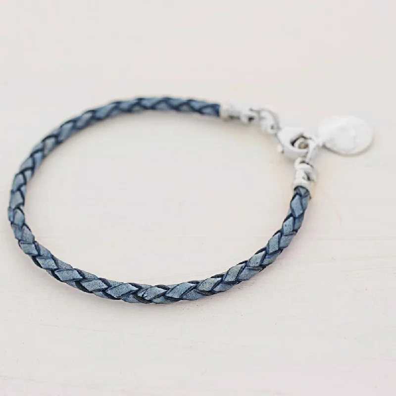 Vivid diamond bangles-Silver Leather 'Walk of Life in Blue' Bracelet - 7'6" x 9'6"