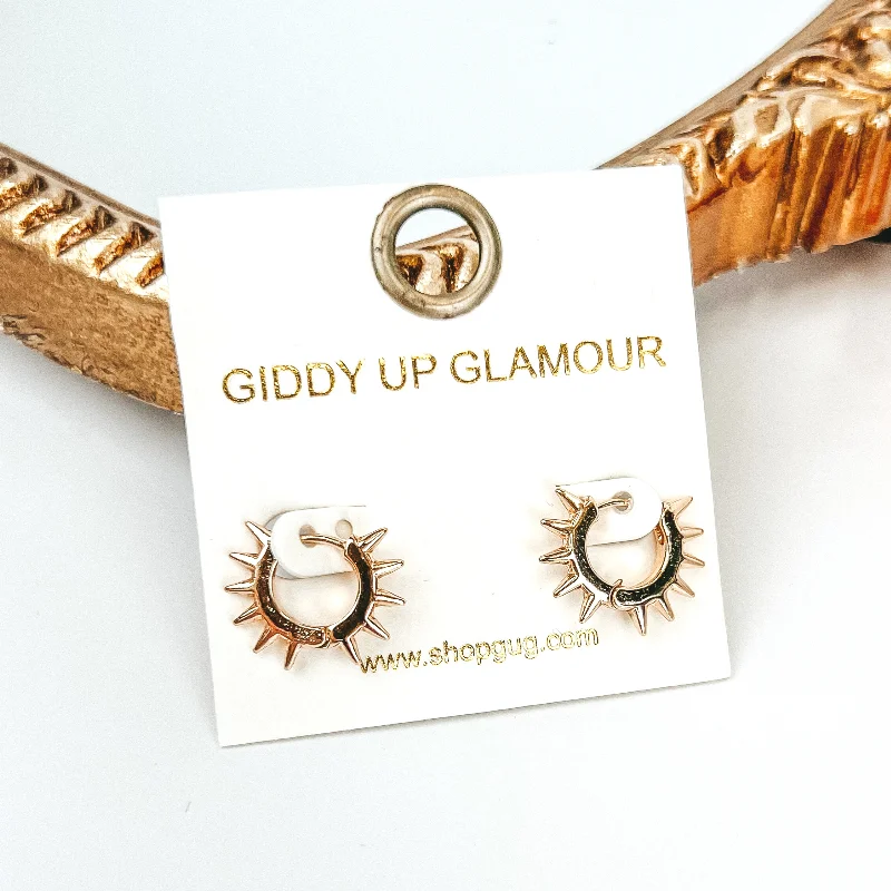 Tide design earrings-Mini Sunburst Hoop Huggie Earrings in Gold Tone