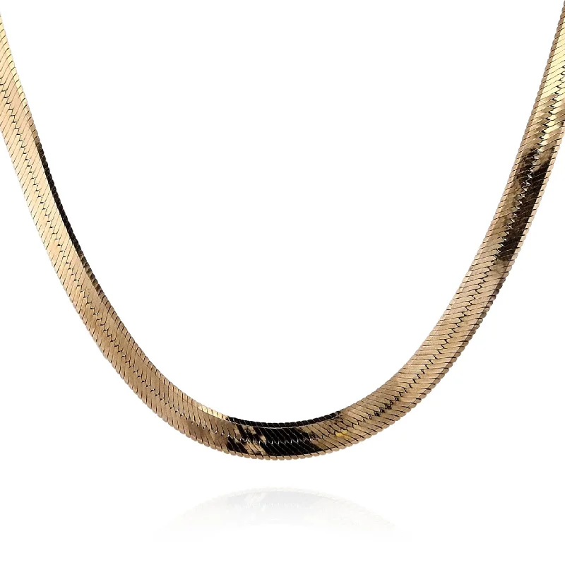 Round drop necklaces-Estate 14k Yellow Gold 24" 6.2mm Herringbone Chain Necklace