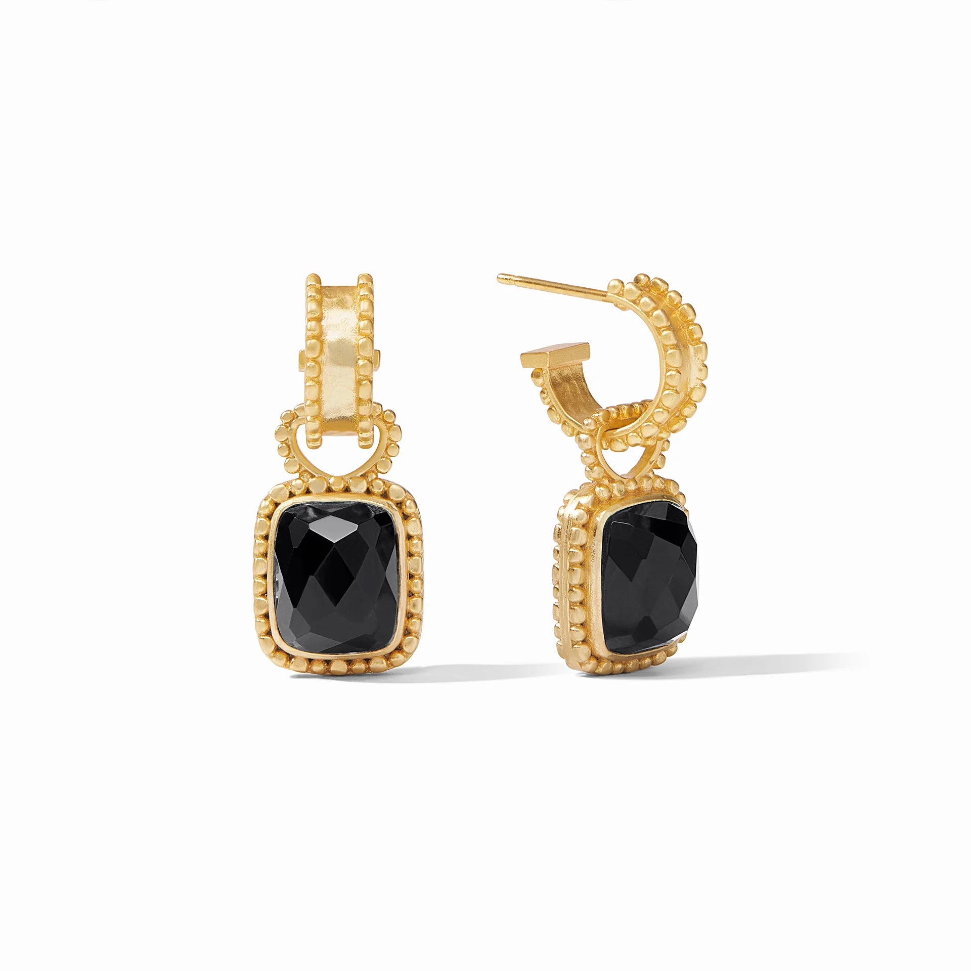 Braided cord earrings-Julie Vos | Marbella Gold Hoop Earrings & Charm in Obsidian Black