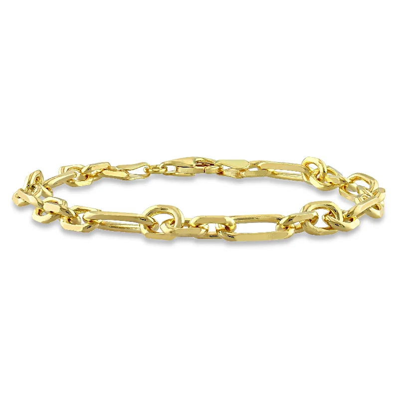 Woven cord bangles-Miadora 18kt Yellow Gold Plated Sterling Silver Diamond Cut Figaro Men's Bracelet