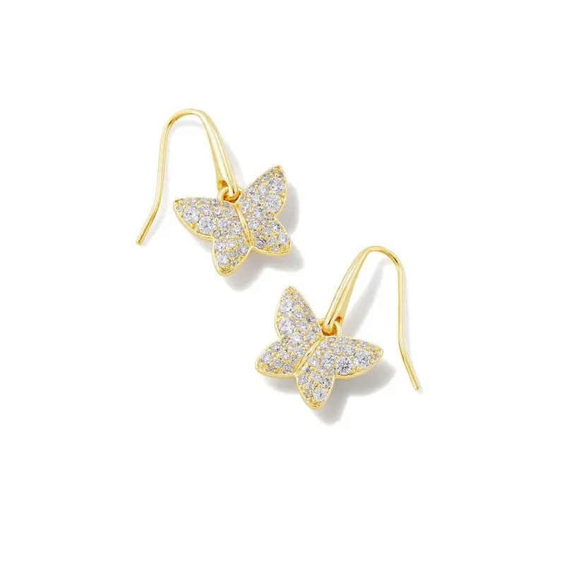 Old medallion earrings-Kendra Scott | Lillia Crystal Butterfly Gold Drop Earrings in White Crystal