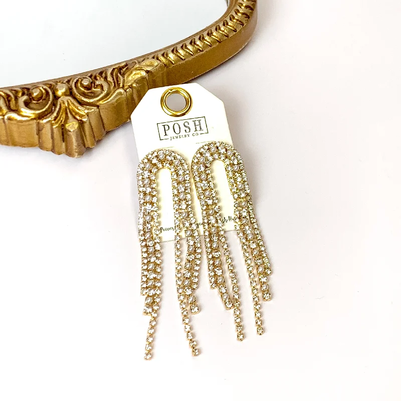 Silk tassel earrings-Posh By Pink Panache | Arched Fringe Earrings with Pearl Accents in Gold Tone