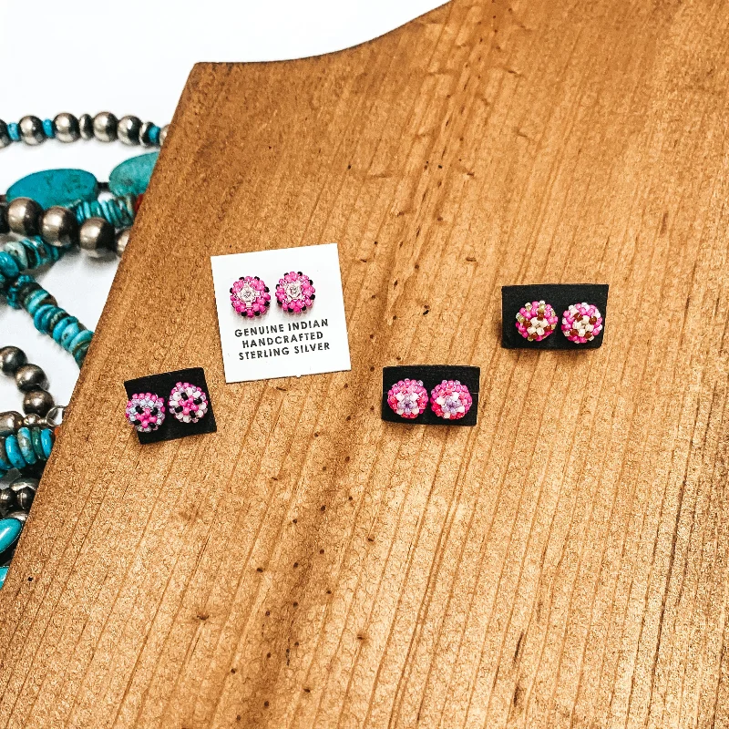 Sea theme earrings-Navajo | Navajo Handmade Beaded Stud Earrings in Pinks