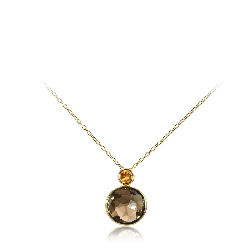 Rose flower necklaces-14k Smokey Quartz & Citrine Pendant Necklace