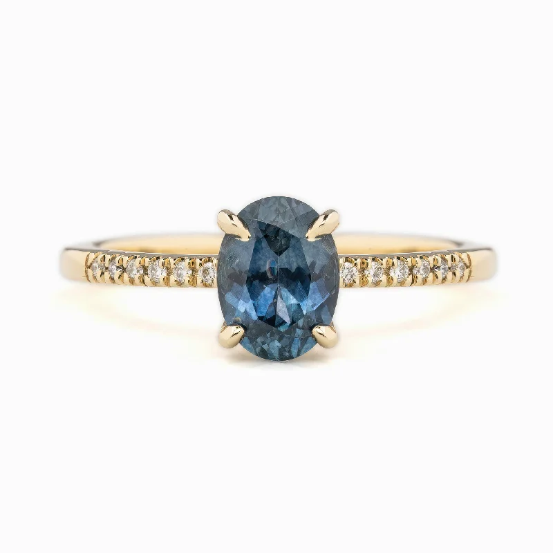 Marquise diamond engagement rings-Audrey Ring 1.38ct Teal Blue Montana Sapphire, 14k Yellow Gold (One of a kind)