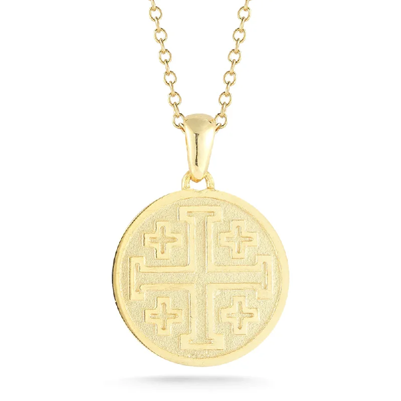 Sapphire stone necklaces-14k Gold Matte-Finish Jerusalem Cross Necklace