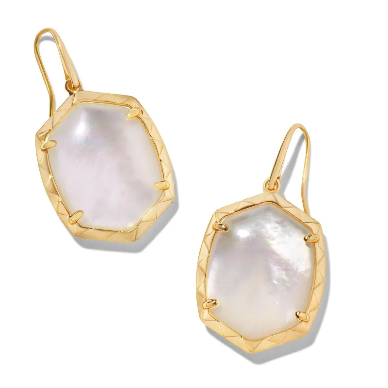 Trekker feather earrings-Kendra Scott | Daphne Gold Drop Earrings in Ivory Mother of Pearl