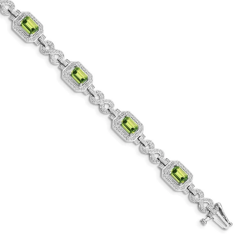 Retro deco bangles-Curata 925 Sterling Silver Polished Lobster Claw Closure Peridot Bracelet