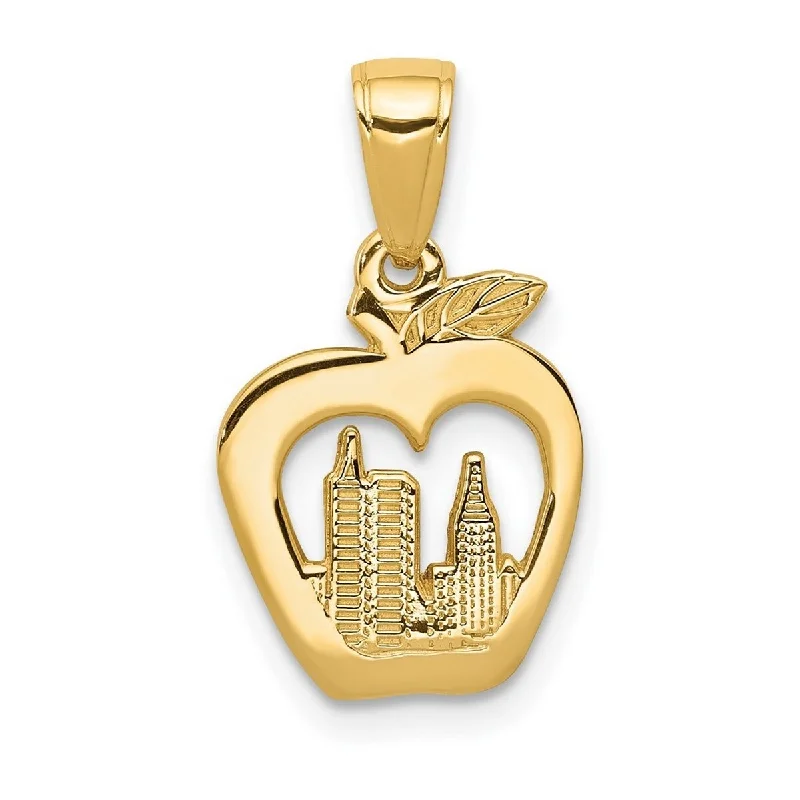 Crystal-woven necklaces-Curata 14k Yellow Gold Flat 18" New York Skyline In Apple Pendant Necklace