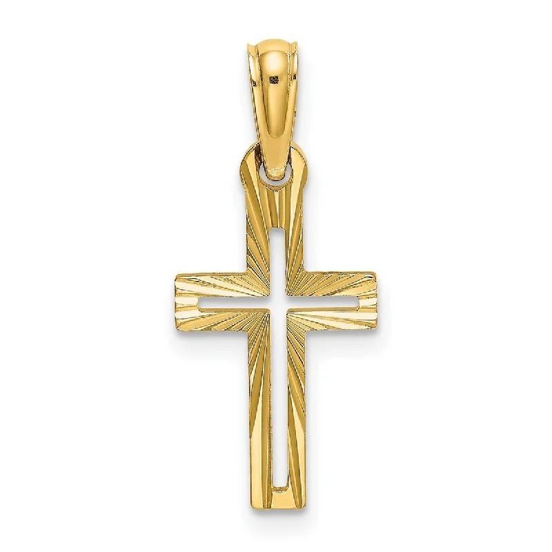 Ethnic tassel necklaces-Curata 14k Yellow Gold Mini Diamond Cut Cut-out Cross Necklace 12mm x 22mm