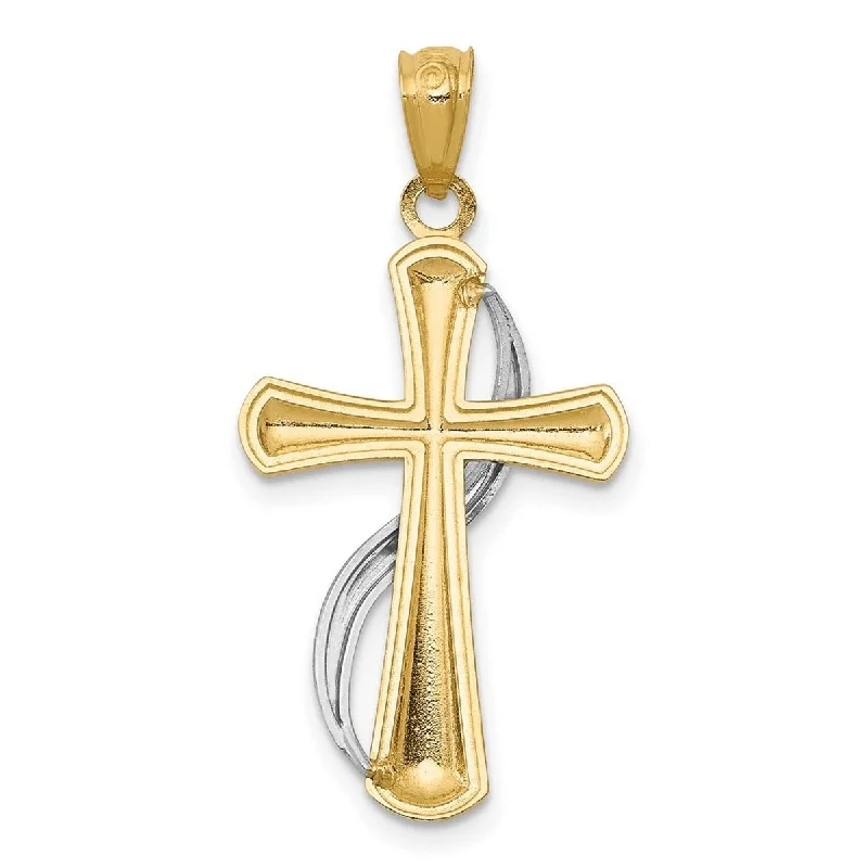 Bali style necklaces-Curata 14k Two-Tone Gold 18" 21x14mm Flame Milgrain Cross Pendant Necklace - Orange