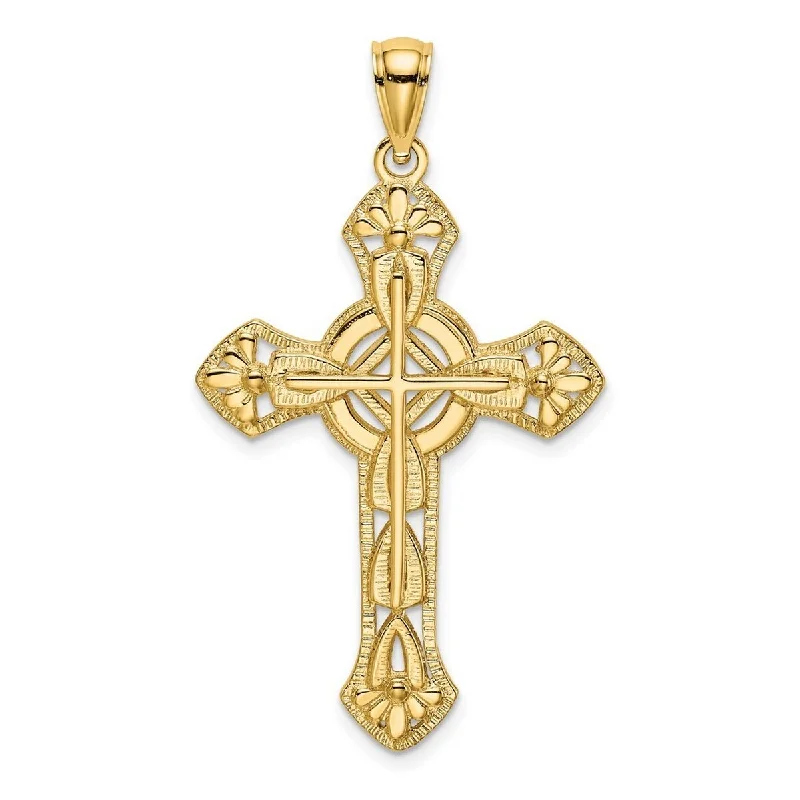 Turquoise gem necklaces-Curata 14k Yellow Gold Large Floral Textured Cross Necklace 22mm x 33mm