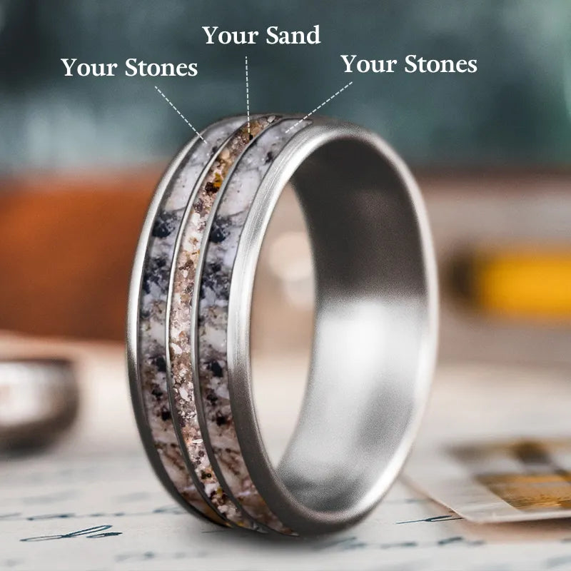 Heavy stone rings-Custom Design - 3-Inlay Narrow Center Ring JxwQQJnTGV9LDq40wAmipPni