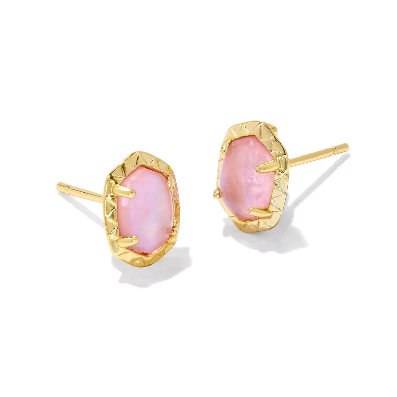 Coiled cord earrings-Kendra Scott | Daphne Gold Stud Earrings in Light Pink Iridescent Abalone