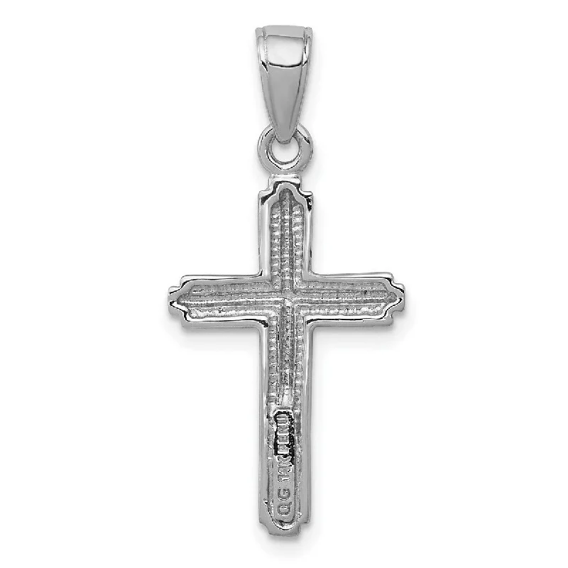 Coil knot necklaces-Curata 14k White Gold 18" Striped Border Religious Faith Cross Necklace - 12x20mm