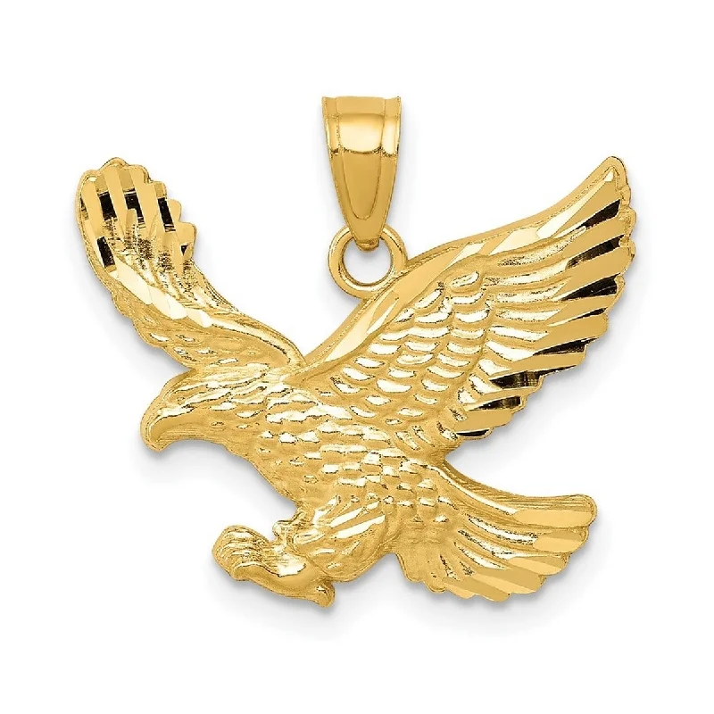 Fine pendant necklaces-Curata 14k Yellow Gold 18" 20x16mm Large Textured Flying Eagle Pendant Necklace Necklace