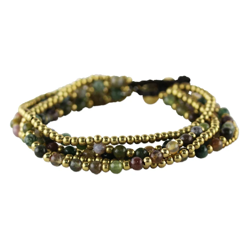 Rustic lock bangles-Handmade Brass Joy Multicolor Jasper Beaded Style Adjustable Bracelet (Thailand)